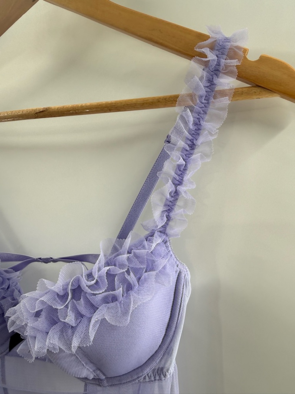 NWT Victoria’s Secret Silk Trim Babydoll Ruffle Coquette Chemise Purple Size 34B - Picture 5 of 12